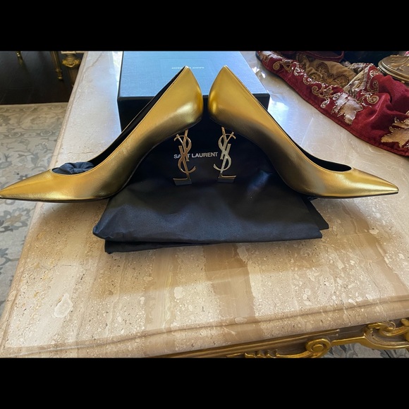New!! Size 39.5 Saint Laurent Opyum Gold Heels! - Picture 2 of 6
